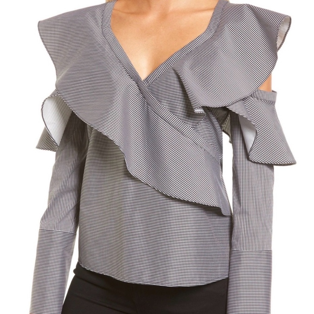 Chelsea28 Gingham Off-Shoulder Ruffle Top Asymmetric Blouse - Small